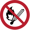 Signal ISO 7010 P003: Flamme nue interdite ; feu, source d’ignition non protégée et interdiction de fumer