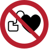 Signal ISO 7010 P007: Interdit aux personnes porteuses d’un stimulateur cardiaque ou d’un défibrillateur implanté