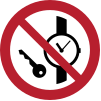 Signal ISO 7010 P008: Interdiction de porter des objets métalliques ou des montres