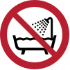 Signal ISO 7010 P026: Ne pas utiliser dans une baignoire, une douche ou au-dessus de récipients remplis d’eau