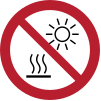 Signal ISO 7010 P068: Ne pas exposer à la lumière directe du soleil ni aux surfaces chaudes