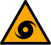 Signal ISO 7010 W085: Danger : zone exposée aux typhons, ouragans ou cyclones